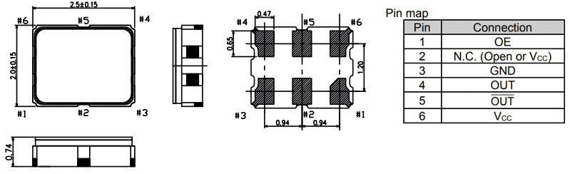 SG2520EGN晶振外部尺寸與引腳說明